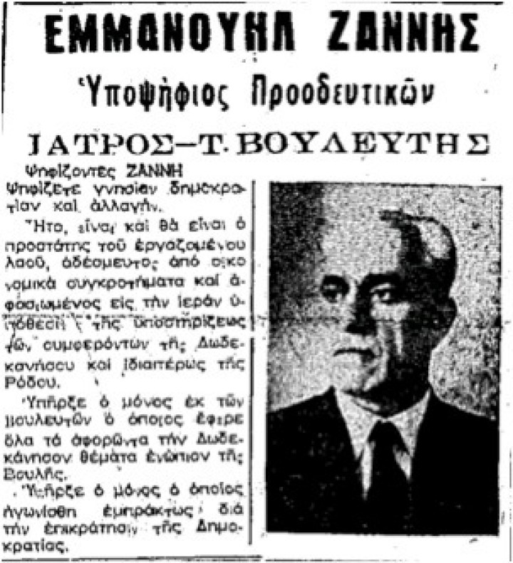 Ο Εμμ. Ζαννής, υποψήφιος  βουλευτής Δωδεκανήσου