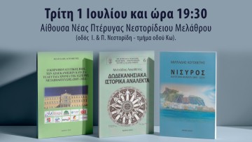 Αλλαγή ημερομηνίας στην παρουσίαση των τριών νέων βιβλίων του Μιλτιάδη Λογοθέτη